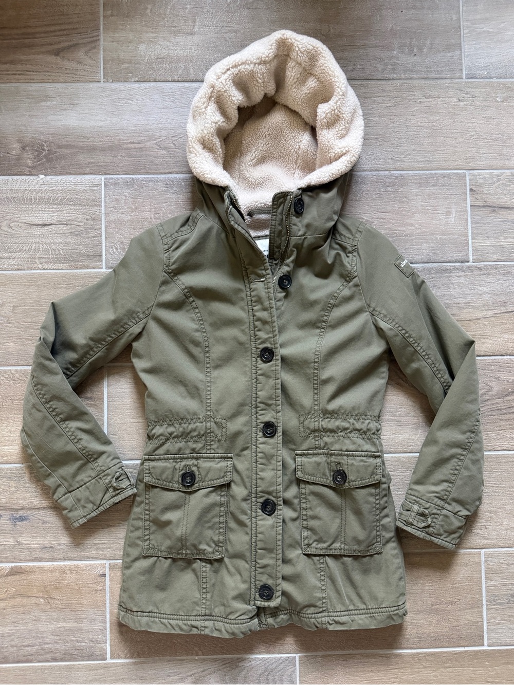 Abercrombie Kids Olive Hooded Sherpa-Lined Coat Youth size M
